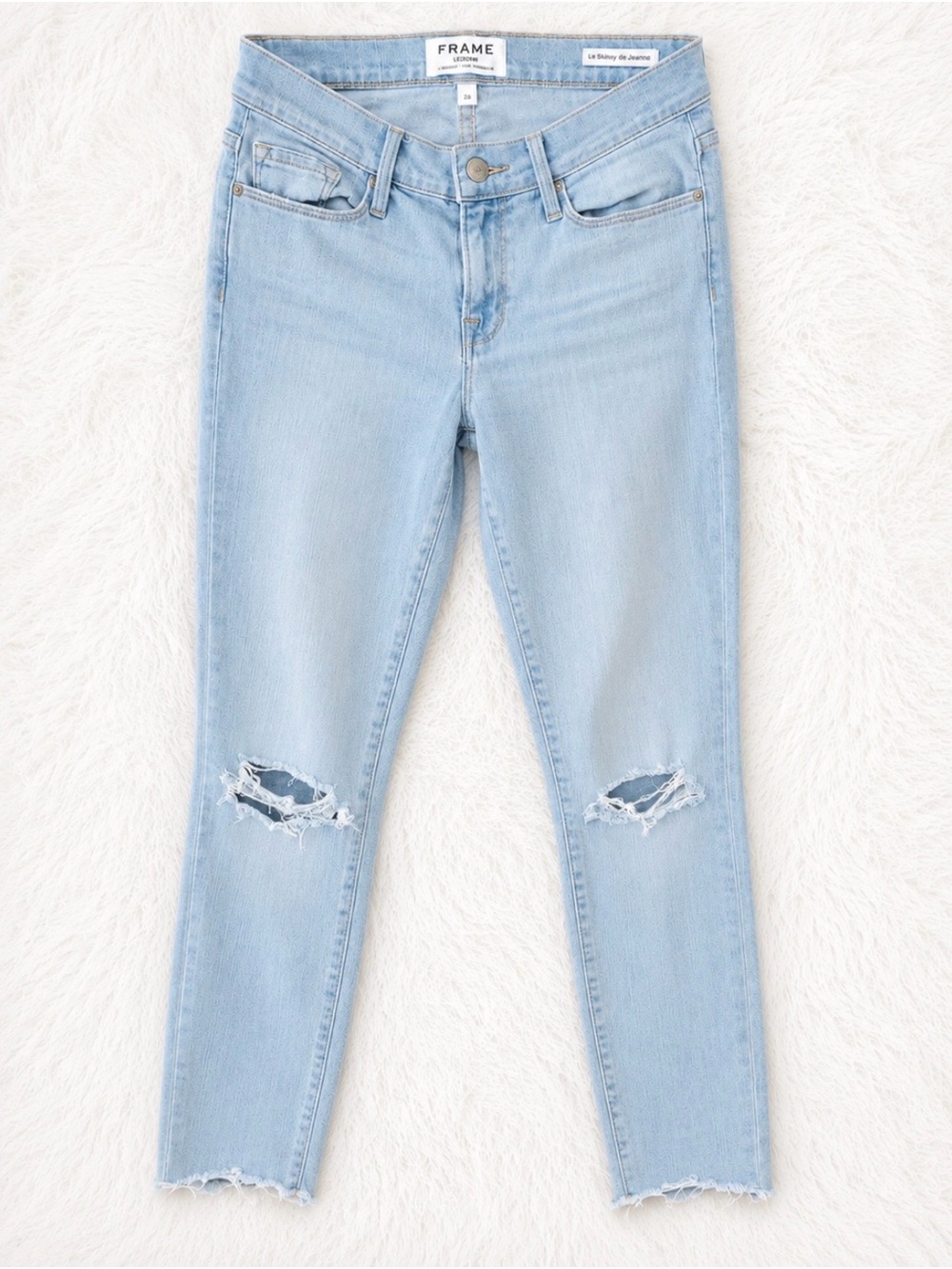 FRAME Le Skinny de Jeanne Crop Jeans Size 26 Light Wash Raw Hem Premium Denim